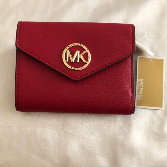 Michael Kors Greenwich Medium Envelope Leather Trifold Wallet Color Crimson NWT - Picture 12 of 16